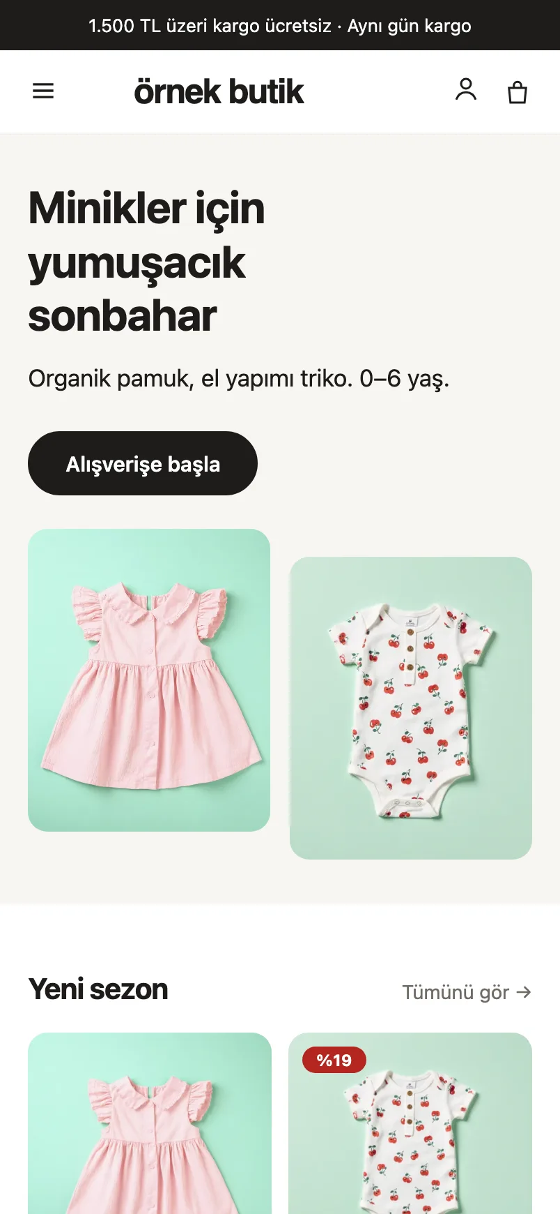 Örnek mağazanın telefondaki görünümü
